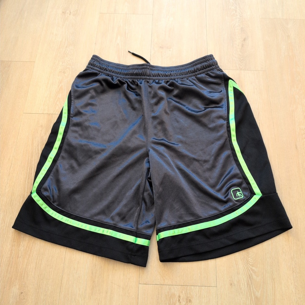 Y2K AND1 Mens Large Basketball Shorts Gray Black Neon Green Mesh Athletic Shiny